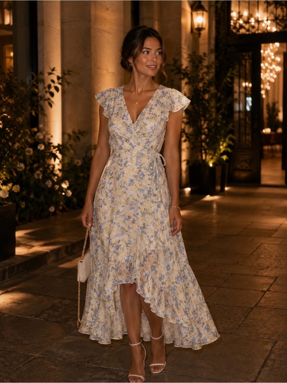 LC Lauren Conrad High Low Floral Dress - Blue and Yellow
